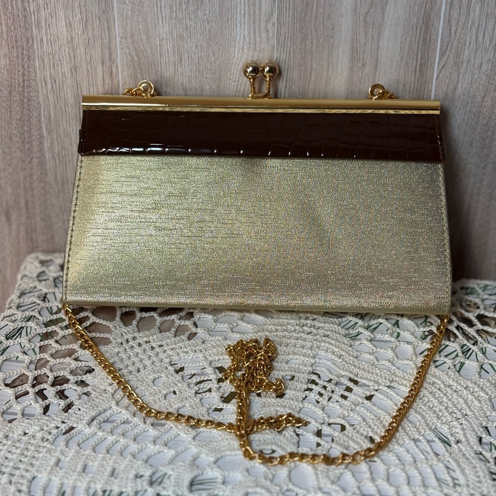 Gold and Brown Clutch with Chain